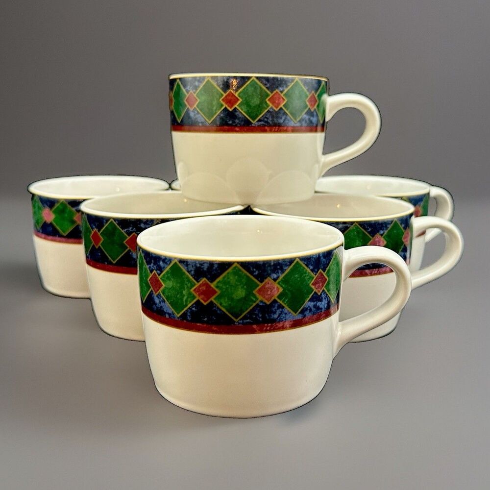Vintage Pfaltzgraff Amalfi Classic Mugs Set of 7 Pat Farrell 1990s Stoneware